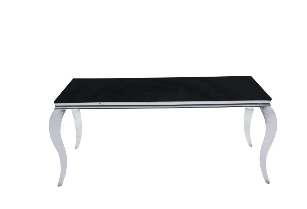 Table à manger BAROQUE 6 à 8 couverts pieds chrome plateau en verre 180x90 cm #couleur_noir
