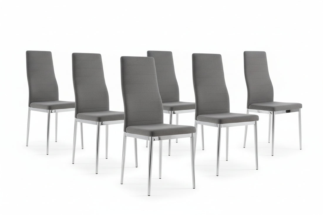 Lot 6 chaises velours gris pieds métal chrome 39x39x95 cm TOLIA