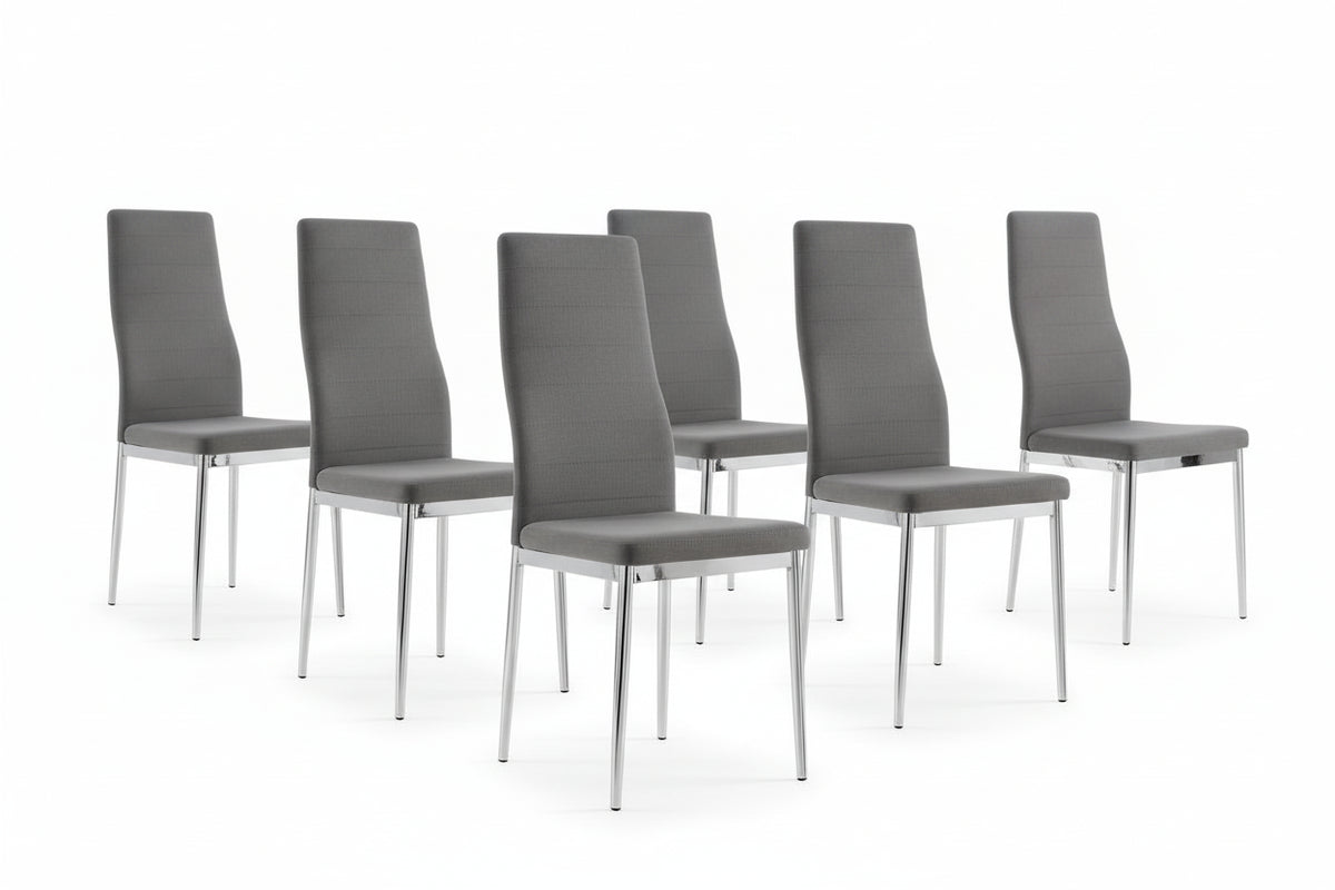 Lot 6 chaises velours gris pieds métal chrome 39x39x95 cm TOLIA