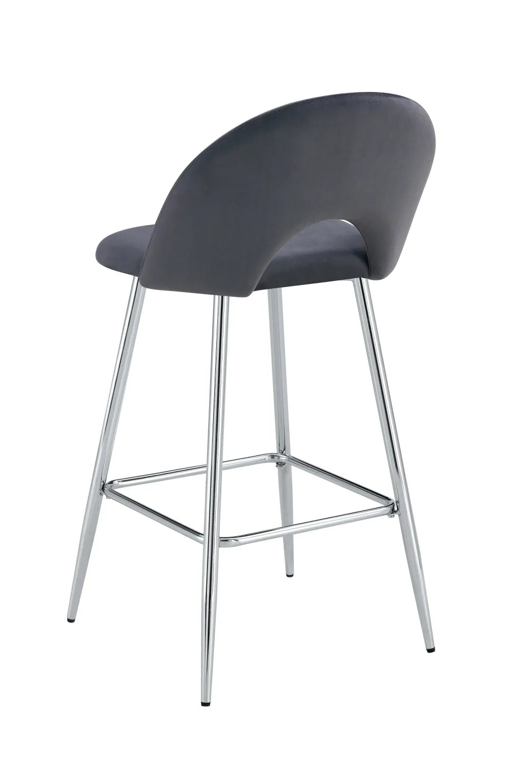 Lot de 2 tabourets de bar TEDDY pied chrome velours#couleur_anthracite