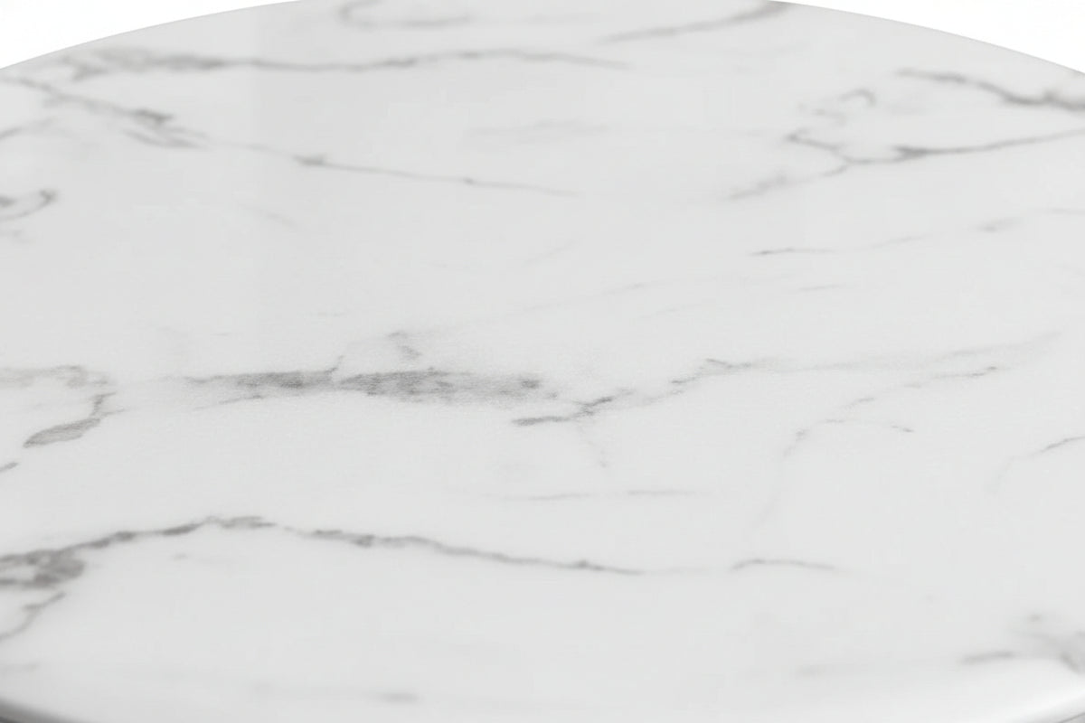 Table Basse ATMOS Ronde Plateau Verre Trempé Marbré Blanc Pieds Chrome D100x45cm