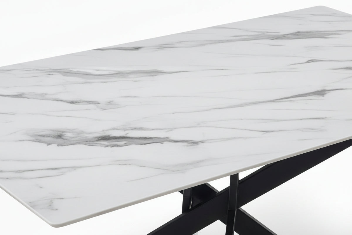 Table à Manger Rectangulaire Verre Marbré Blanc 150 cm JESSICA