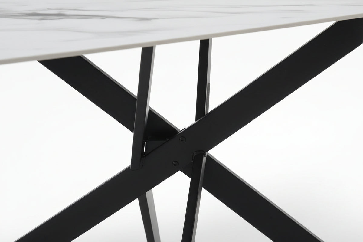 Table à Manger Rectangulaire Verre Marbré Blanc 150 cm JESSICA