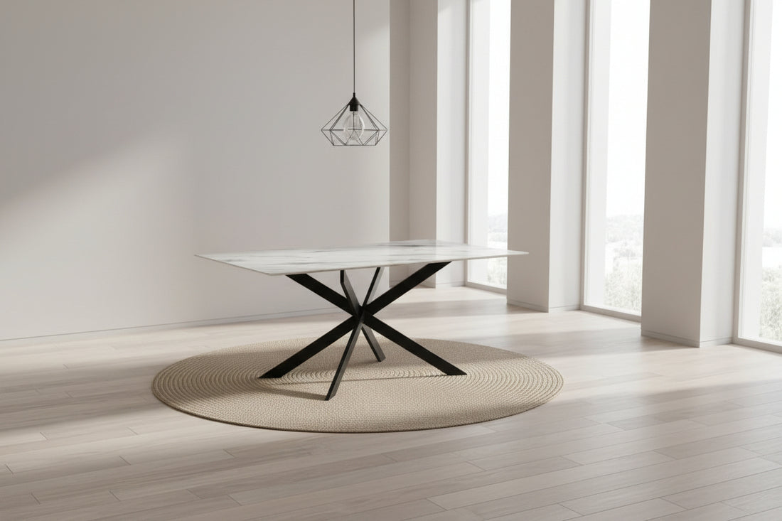 Table à Manger Rectangulaire Verre Marbré Blanc 150 cm JESSICA
