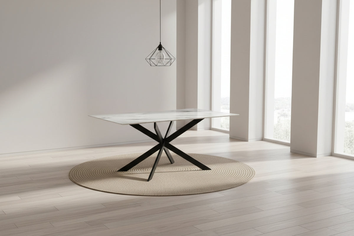 Table à Manger Rectangulaire Verre Marbré Blanc 150 cm JESSICA