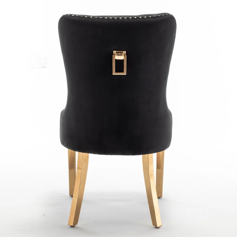 Lot de 2 chaises POIGNEE Clouté en velours pied Gold #couleur_noir