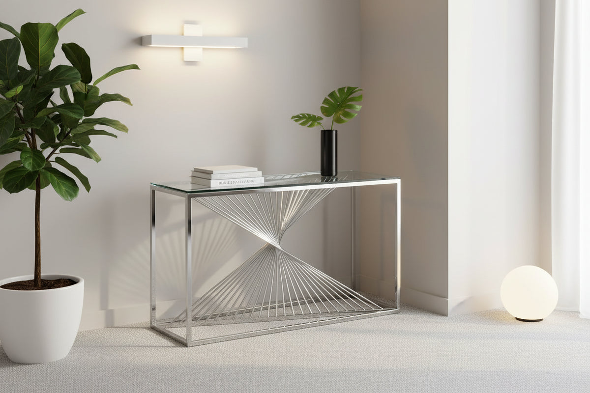 Console Verre Transparent Chrome 120x40x78 cm BRITTANY