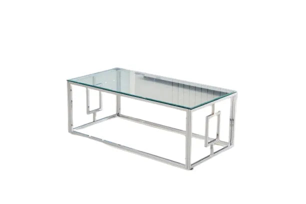 Table basse SOPHIE  pieds Chromé  plateau transparent 120 cm