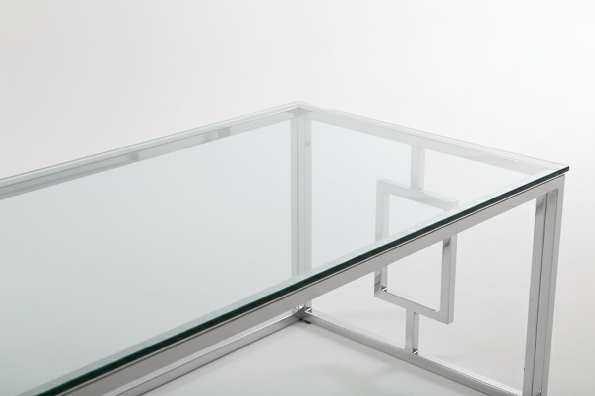 Table basse SOPHIE  pieds Chromé  plateau transparent 120 cm