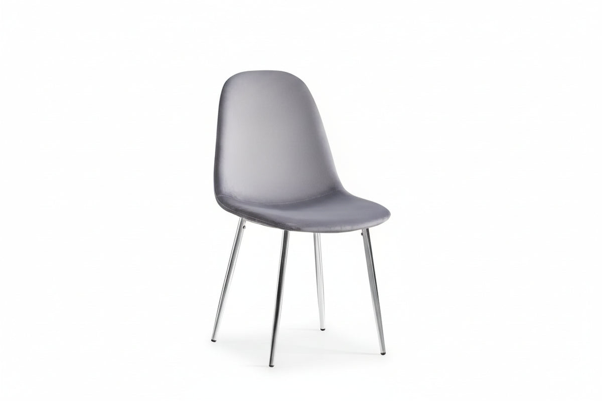 Lot de 4 Chaises Scandinaves Velours Gris Pieds Chrome 43,5x40x87cm