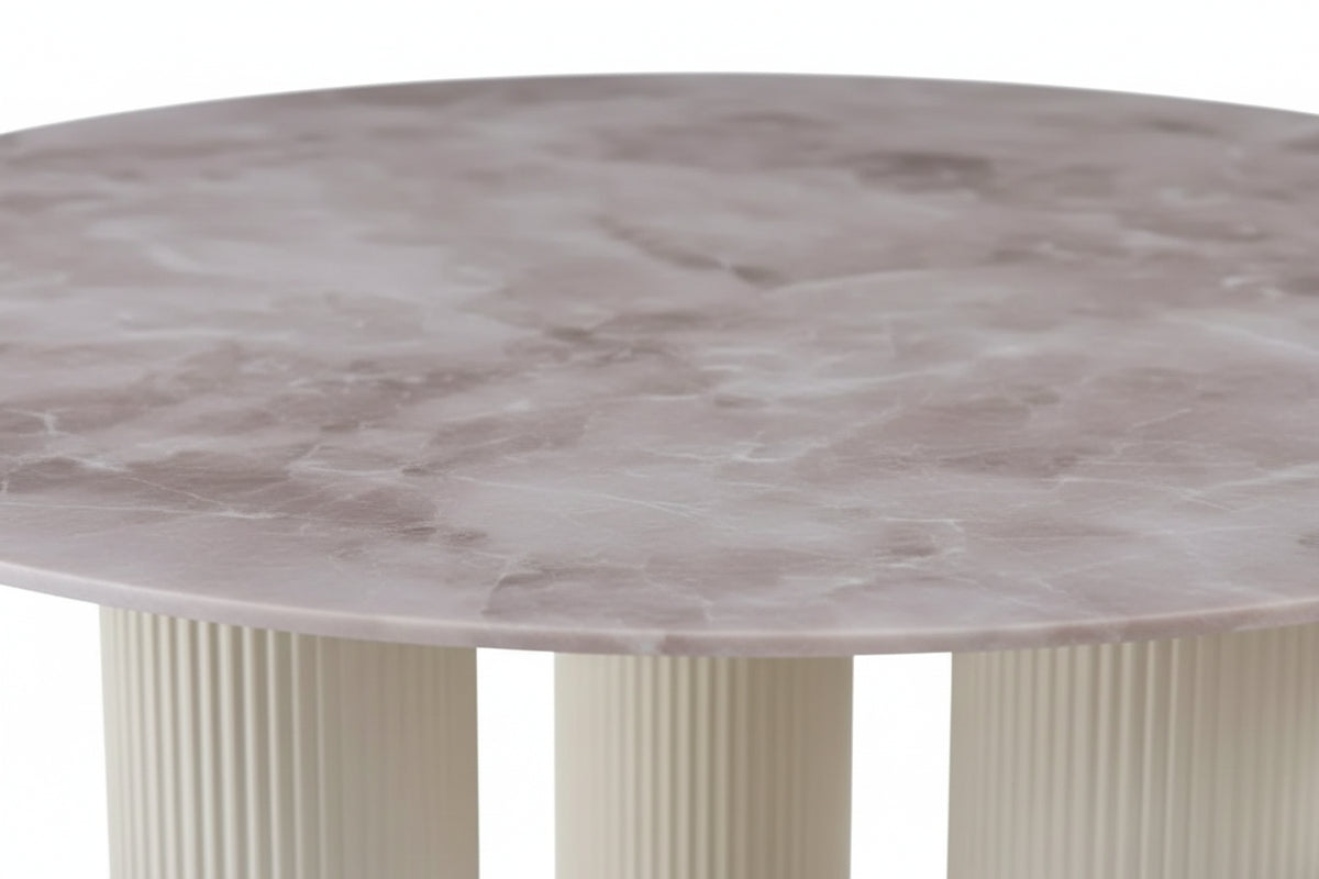 Table repas ronde céramique marbré gris 120 cm pieds beiges – ANAIS