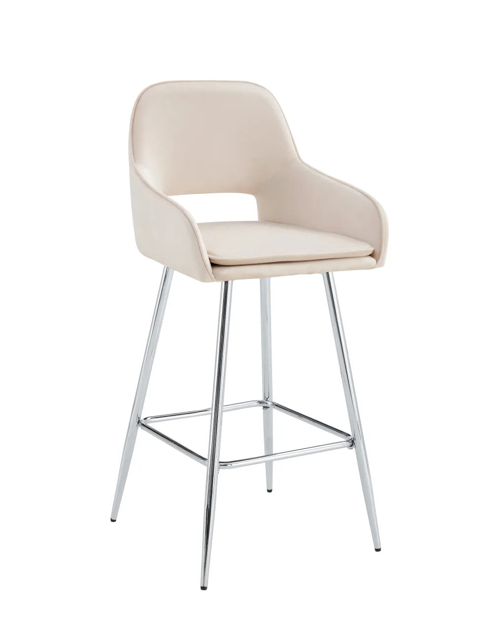 Lot de 2 tabourets de bar ATHENA pied chrome velours #couleur_beige