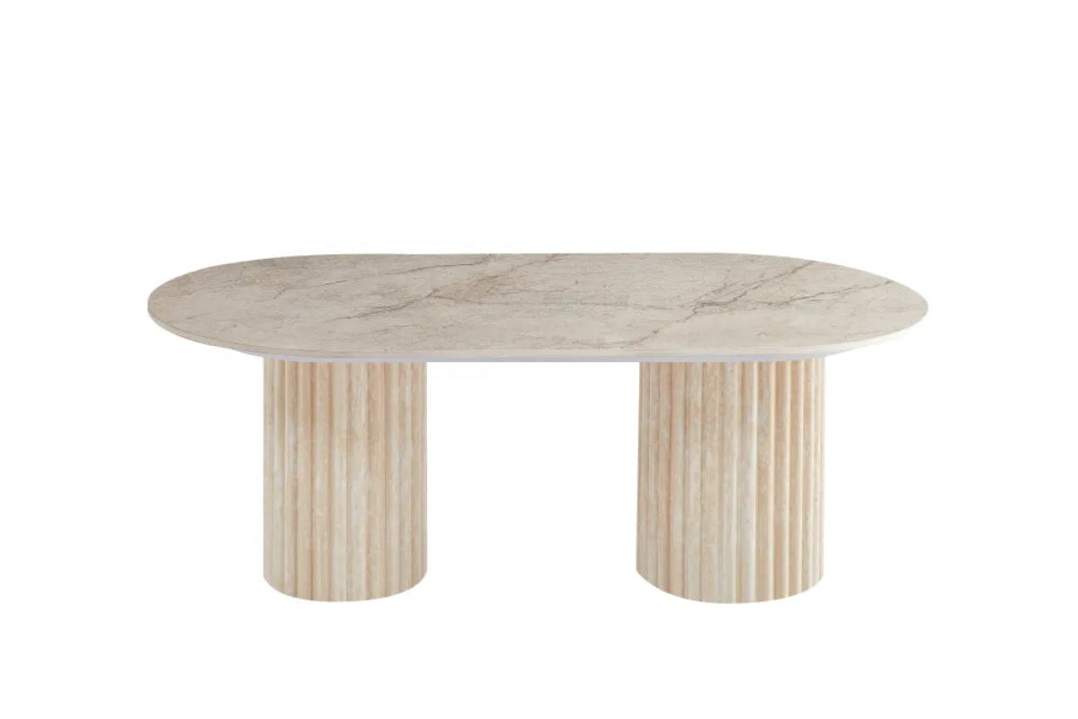 Table Basse Ovale Céramique Effet Travertin 120x60 cm – KEYSHA