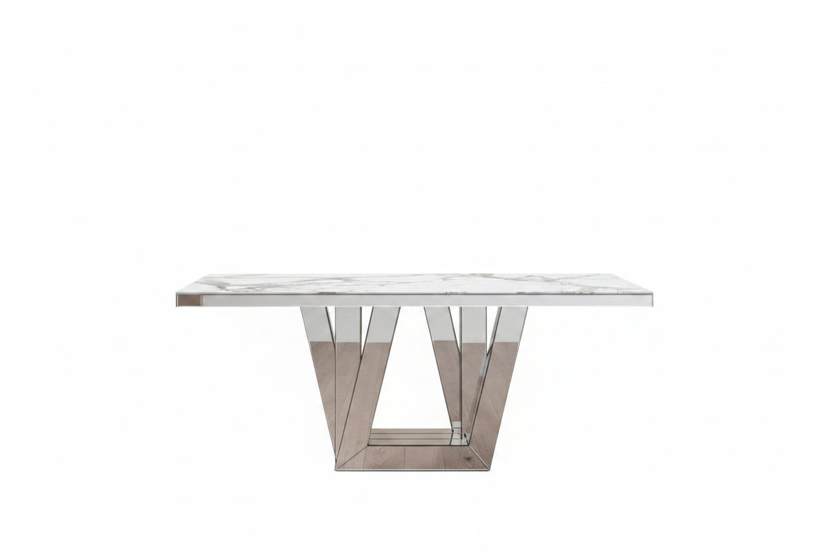Table à manger ELEGANCE miroir plateau marbre blanc