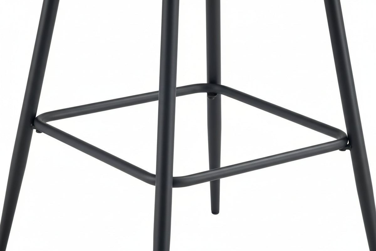 Lot 2 Tabourets de Bar Teddy Velours Noir Pieds Métal Noir 47x36x98cm