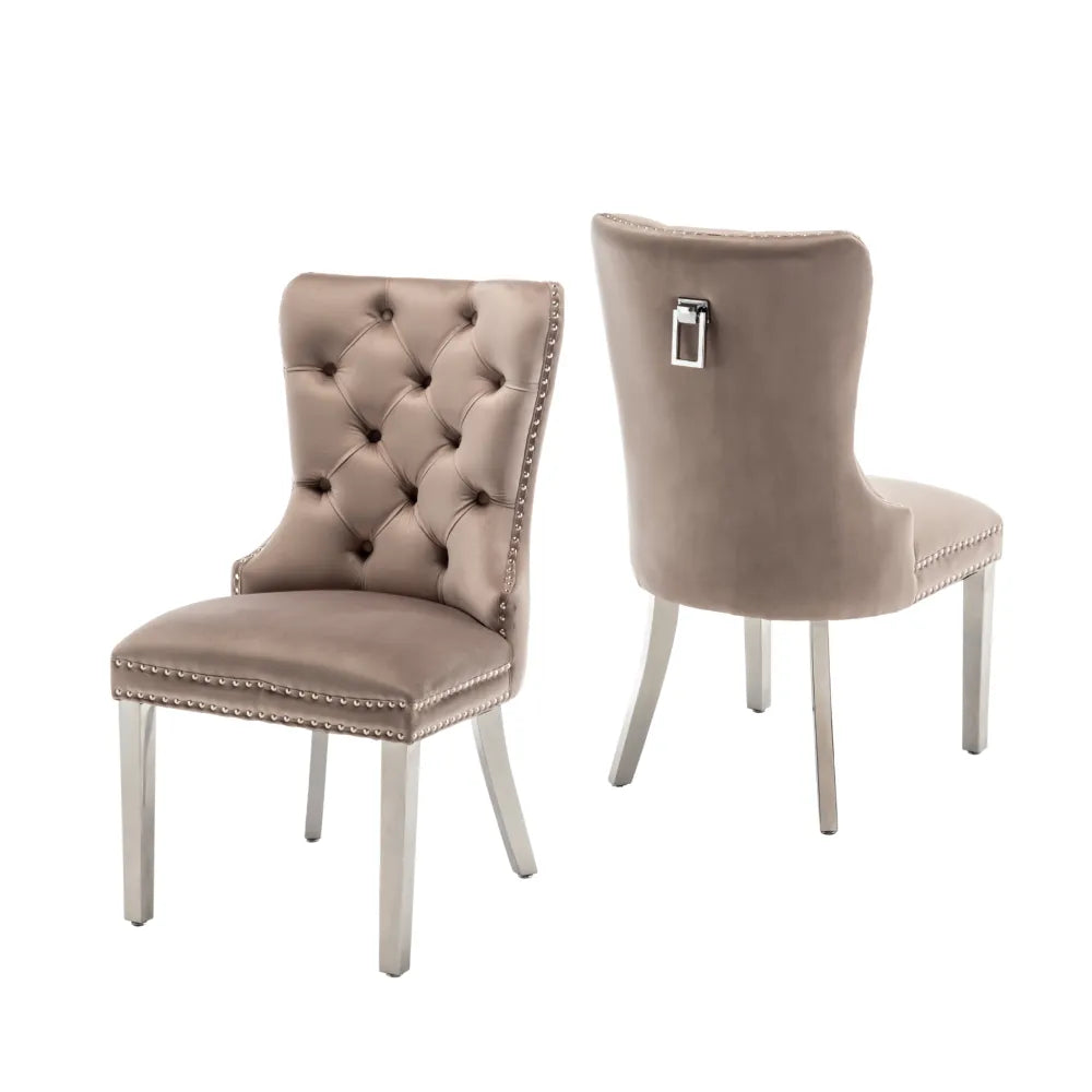 Lot de 2 chaises POIGNEE Clouté en velours pied chromé - Moka