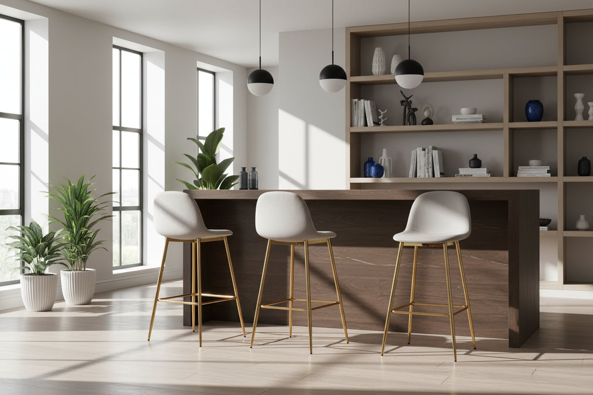Lot 2 Tabourets de Bar Scandinave Velours Taupe Pieds Gold 47,5x43x100cm