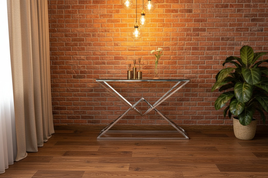 Console PYRAMID en verre Transparent 120x40x78 cm #couleur_chrome