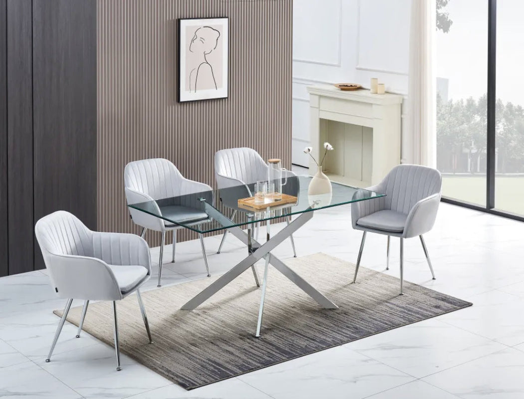 Table Repas JESSICA Chrome et plateau en verre 150 cm 4 à 6 couverts transparent #couleur_transparent