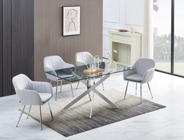 Table Repas JESSICA Chrome et plateau en verre 150 cm 4 à 6 couverts transparent #couleur_transparent