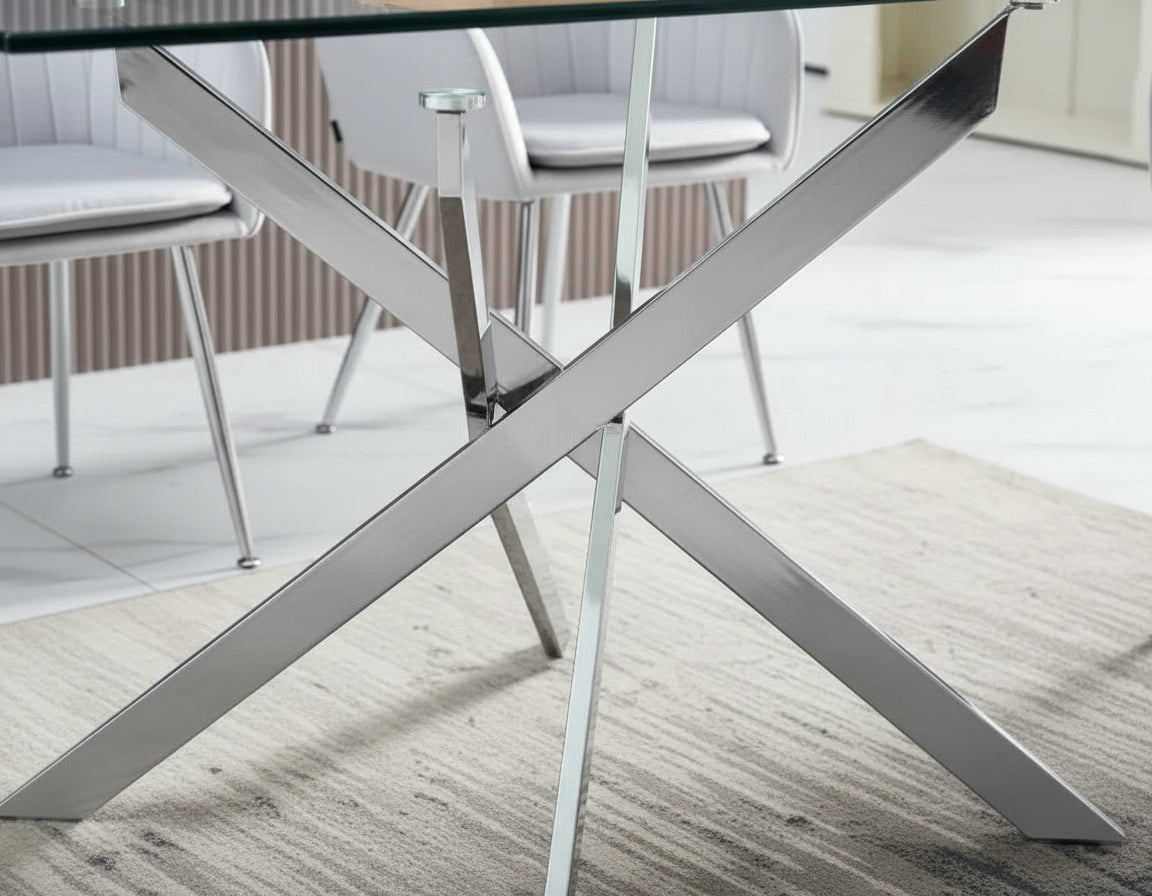 Table Repas JESSICA Chrome et plateau en verre 150 cm 4 à 6 couverts transparent #couleur_transparent