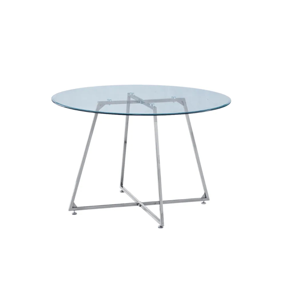 Table à manger ronde HELOISE Chrome - Plateau Transparent D120 cm