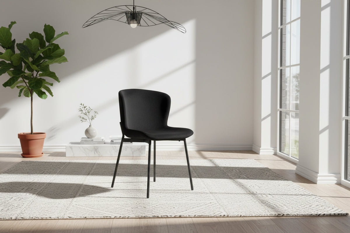 Lot 4 Chaises Salle à Manger Elen Velours Noir Pieds Métal Noir