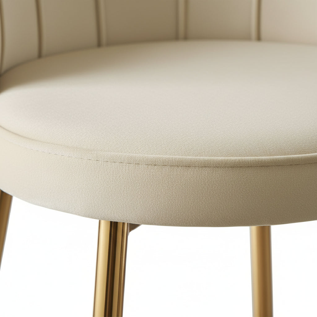 Lot 2 Tabourets de Bar Nymphea Velours Beige Pieds Gold