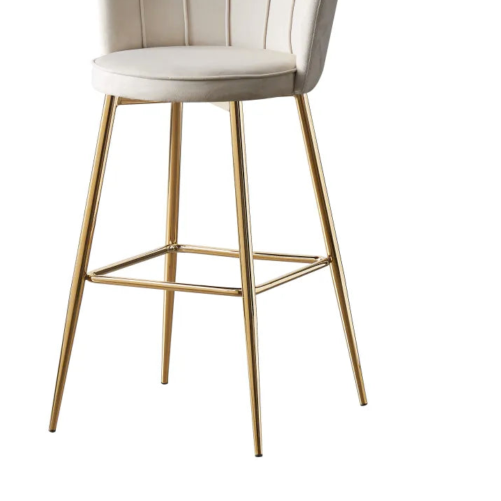 Lot 2 Tabourets de Bar Nymphea Velours Écru Pieds Gold