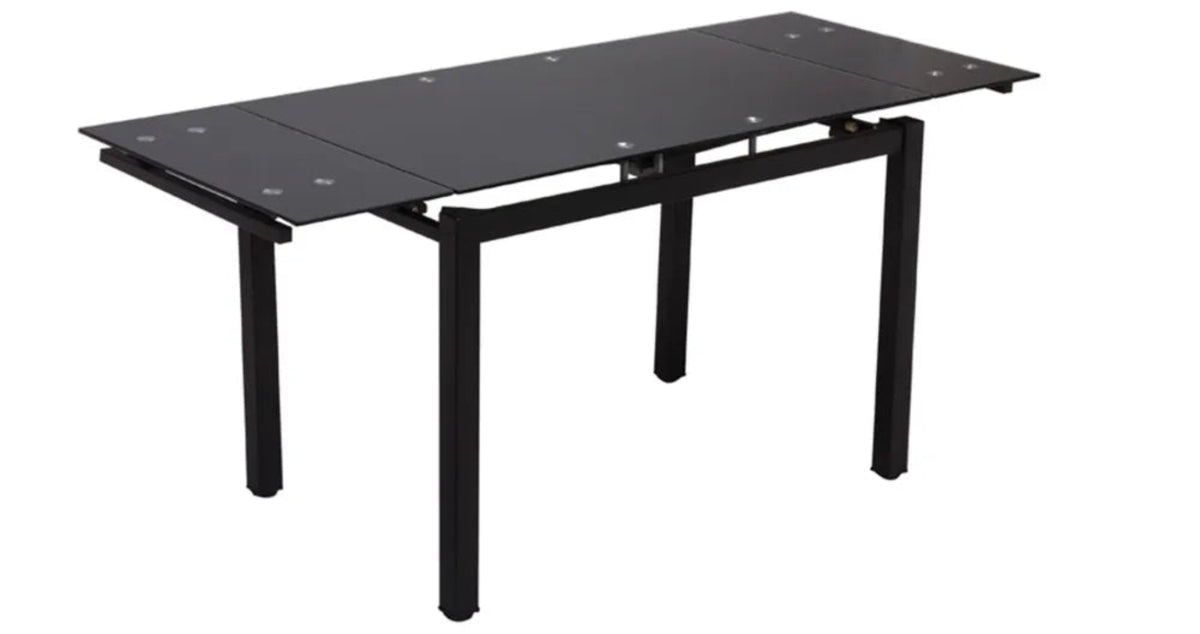 Table extensible en verre trempé noir 110/170 cm pieds métal – BORA #couleur_noir