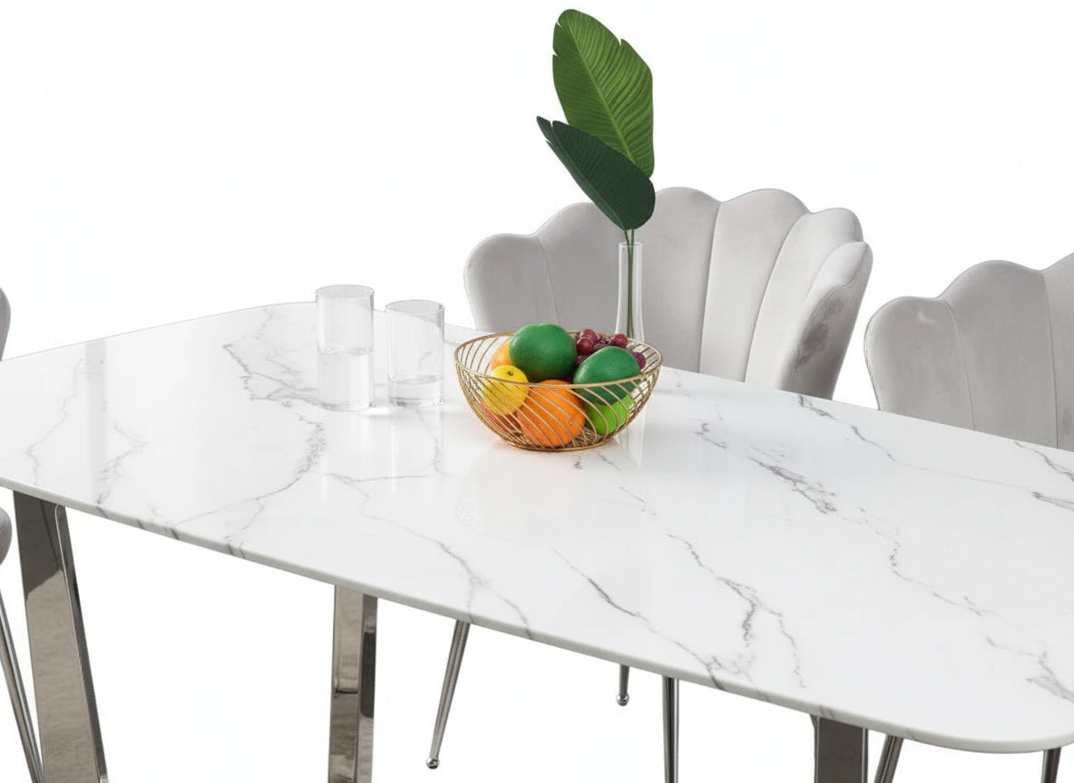Table à manger plateau granite marbré blanc 180x90 cm – GOSSIP