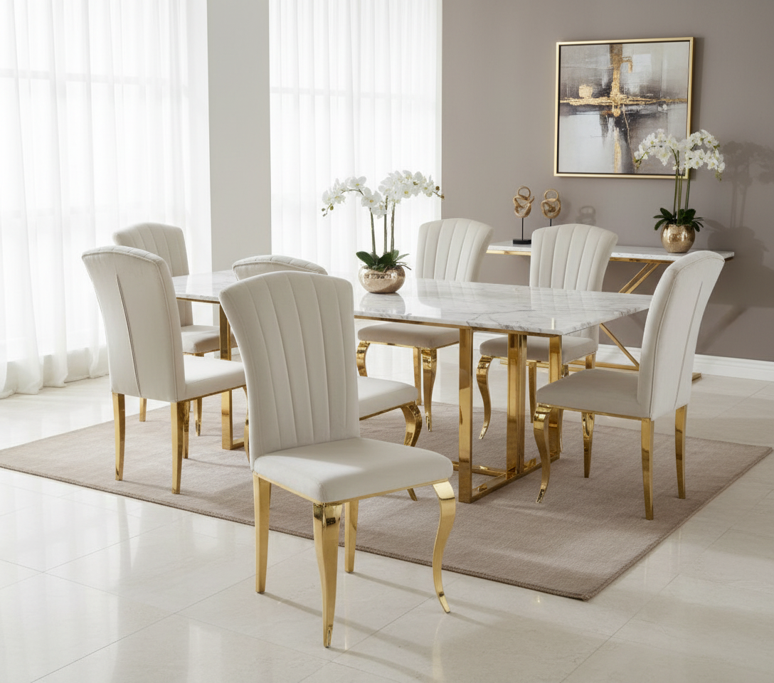 Lot 6 chaises velours beige pieds inox gold 48x45x101 cm LOUIS