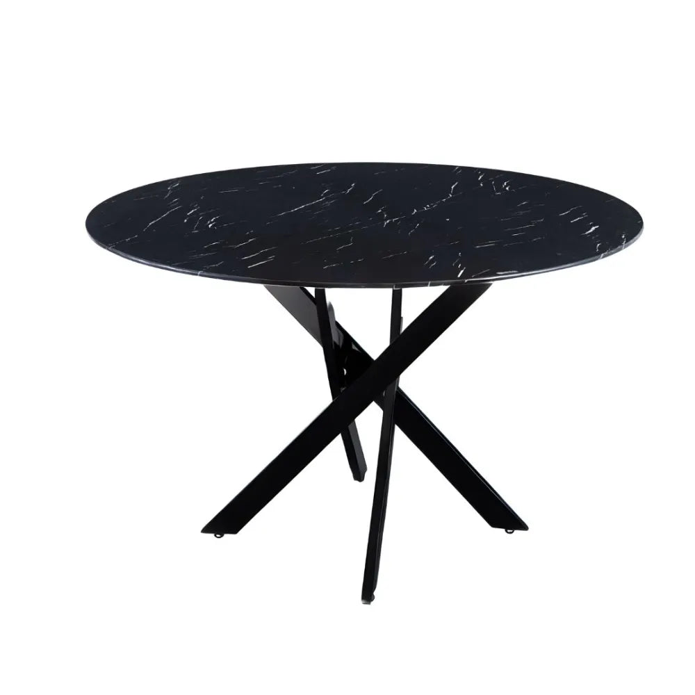 Table à manger ronde JESSICA Métal noir 100 cm 4 couverts #couleur_marbré-noir