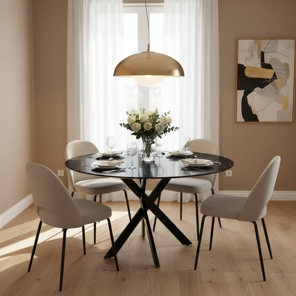Table à manger ronde MARBRE NOIR JESSICA Métal noir 100 cm 4 couverts
