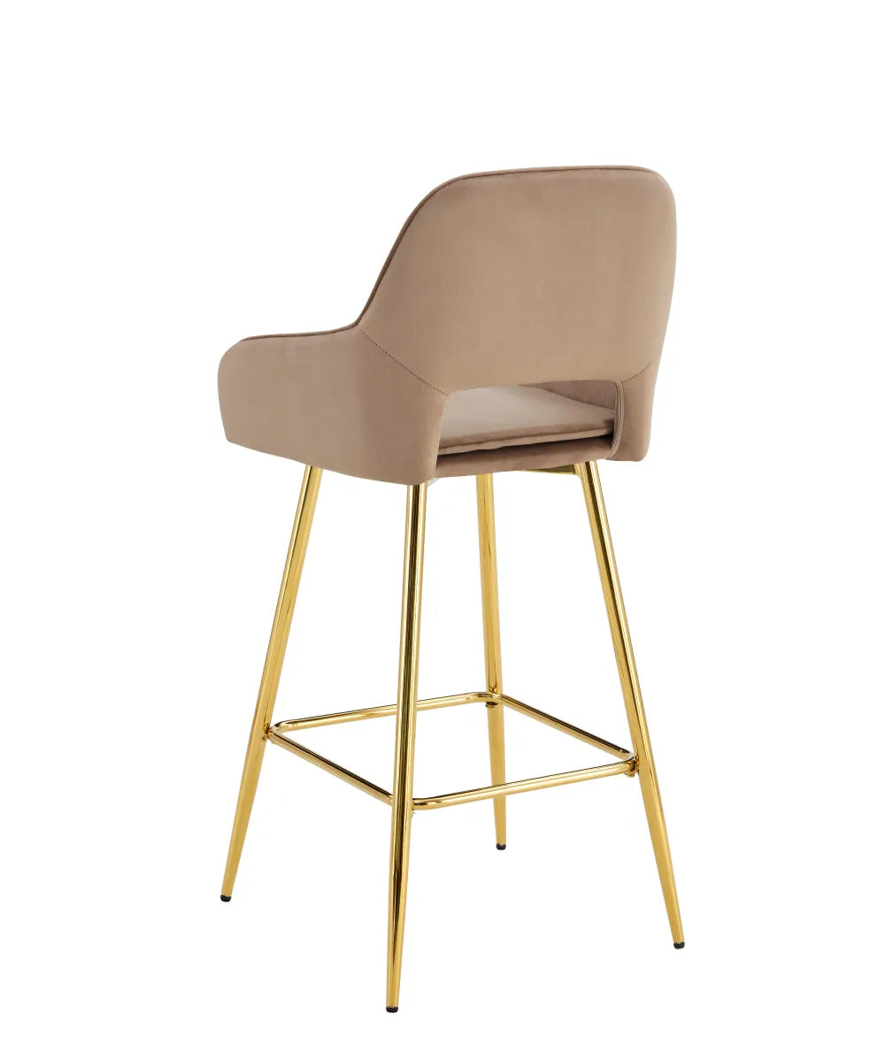 Lot de 2 tabourets de bar ATHENA pied gold velours #couleur_taupe