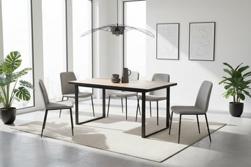 Table à manger bois beige 160x90 cm 4-6 couverts pied métal noir – BELGRADE