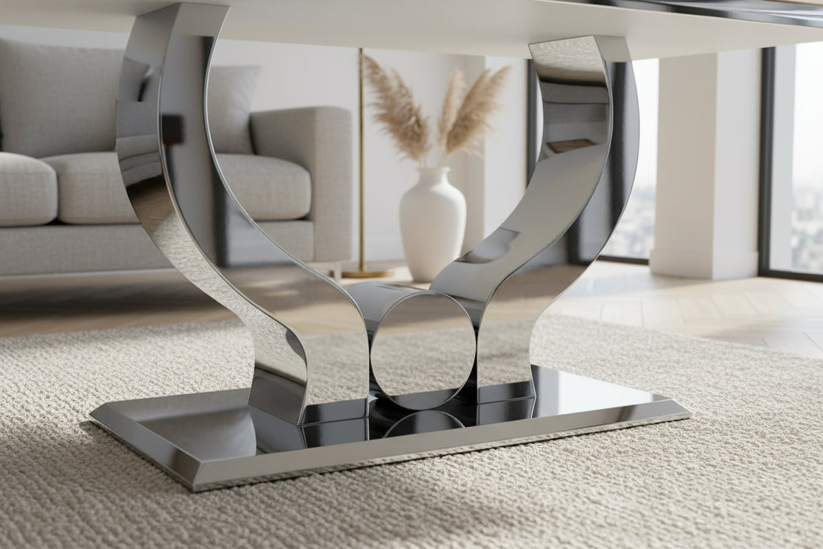 Table à manger plateau en verre blanc 150x90 cm TROFY