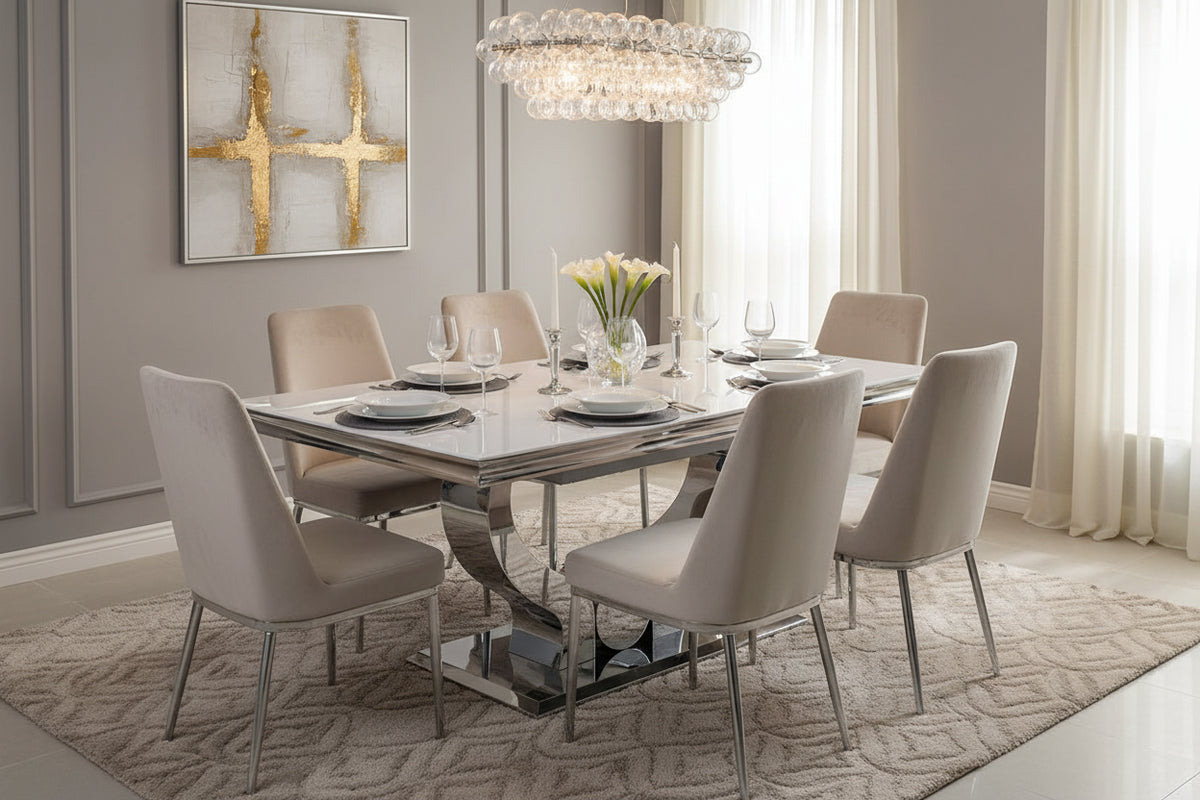 Table à manger plateau en verre blanc 150x90 cm TROFY