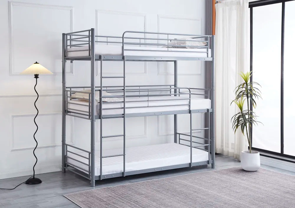 Lit superposé en métal TRIPLE 3 couchages 90x190 cm Gris#couleur_gris