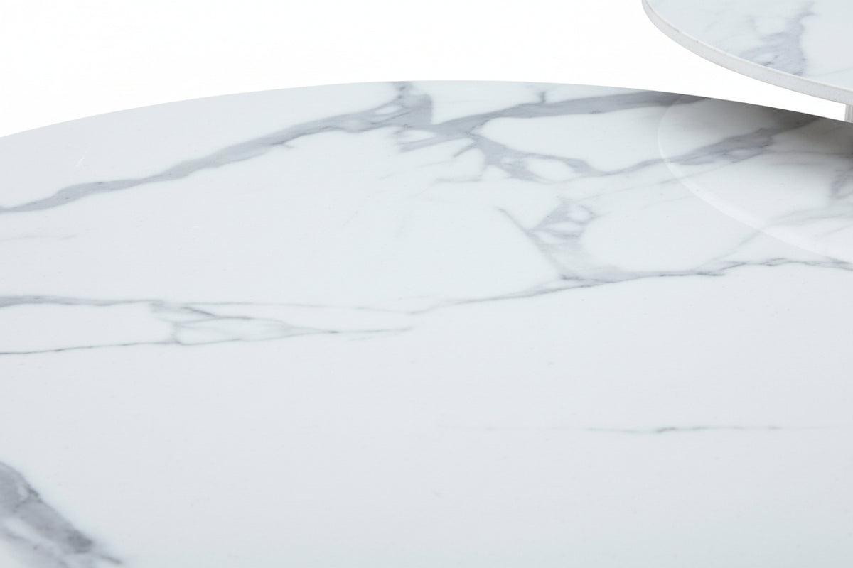 Lot 2 Tables Basses Rondes Céramique Blanc D80x38 D60x45 MINA