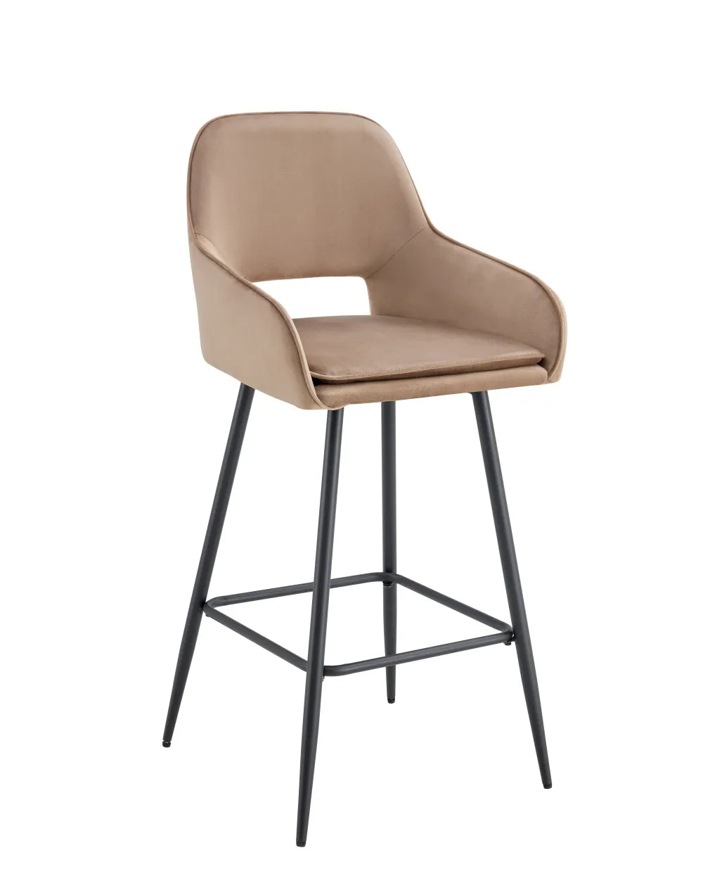 Lot de 2 tabourets de bar ATHENA pied métal noir velours #couleur_taupe