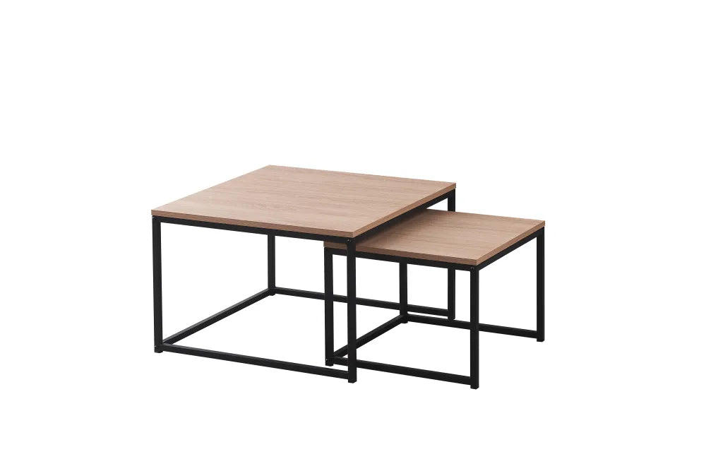Lot 2 Tables Basses Gigognes Bois Métal 70x70x46 50x50x40 BELGRADE