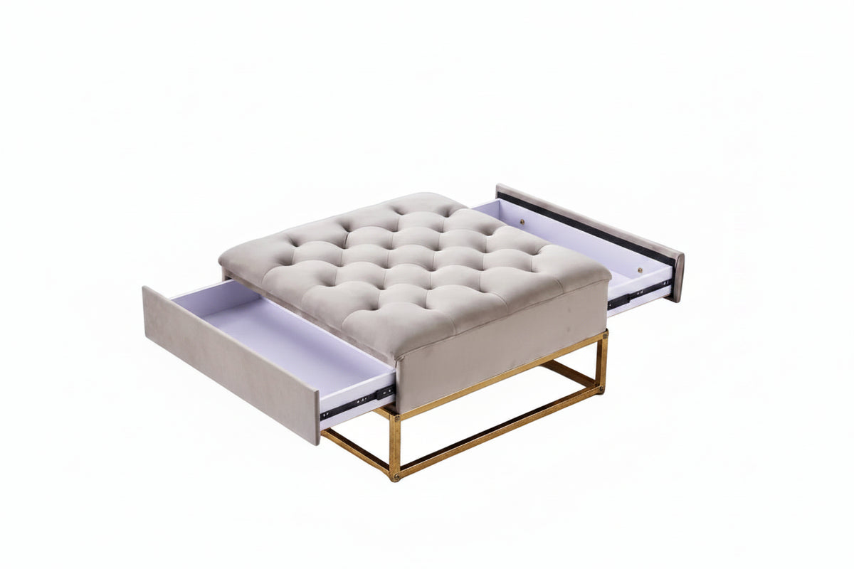 Table basse pouf velours moka 80x80 cm - CAPITONNE
