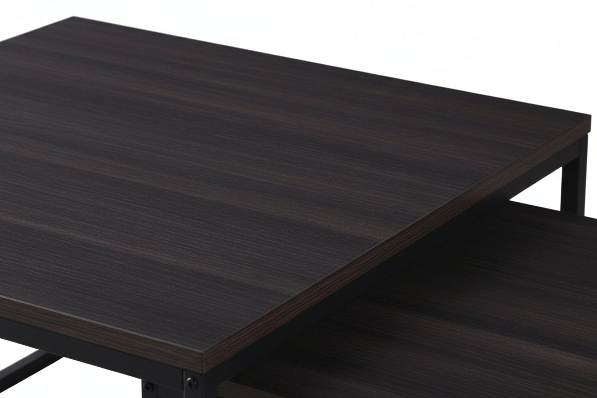Lot 2 Tables Basses Gigognes BELGRADE Métal Noir Plateau Bois Noir 70x70x46 / 50x50x40cm