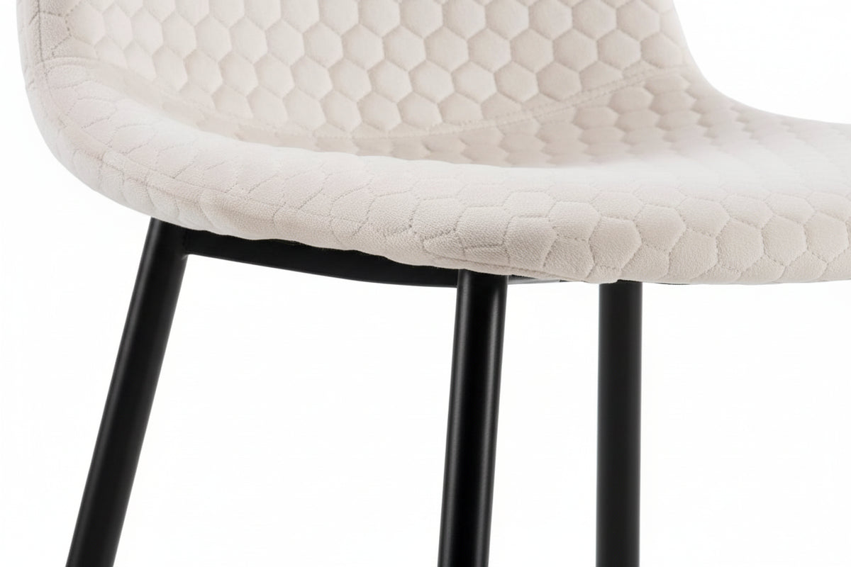Lot 4 Chaises Salle à Manger Scandinave Alvéole Velours Beige Pieds Métal Noir