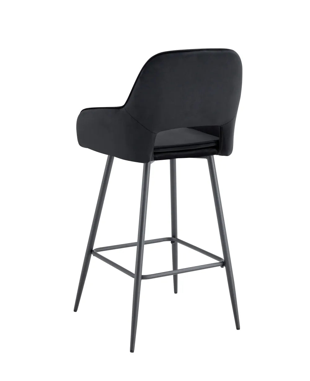 Lot de 2 tabourets de bar ATHENA pied métal noir velours #couleur_noir