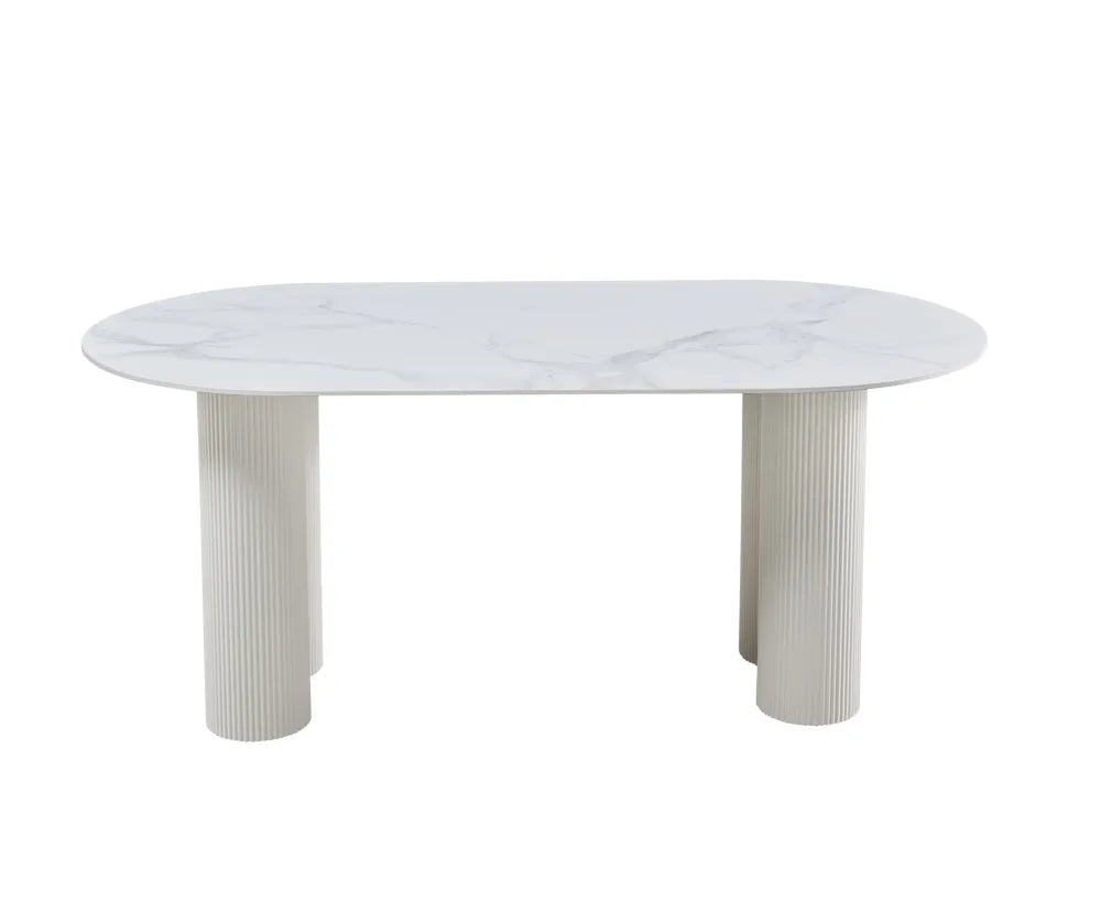 Table à manger 180 cm céramique effet marbre blanc pieds métal - VENEZIA