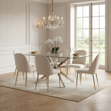 Table à manger JESSICA Gold Chrome transparent 150x90 cm