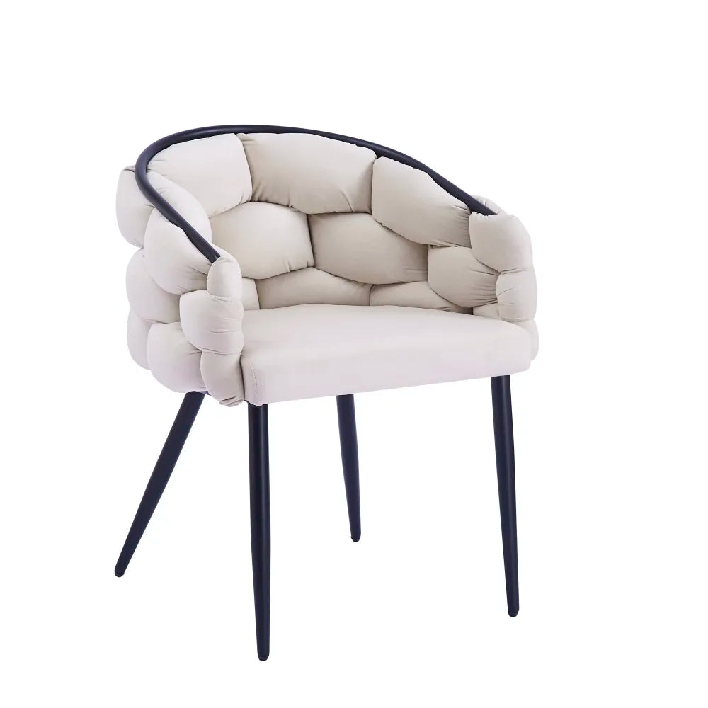 Lot 2 Chaises Salle à Manger Ballon Velours Beige Pieds Métal Noir 65x68x78cm