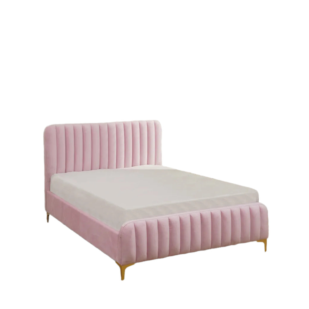 Lit 2 places velours rose sommier inclus 160x200 cm FAYE